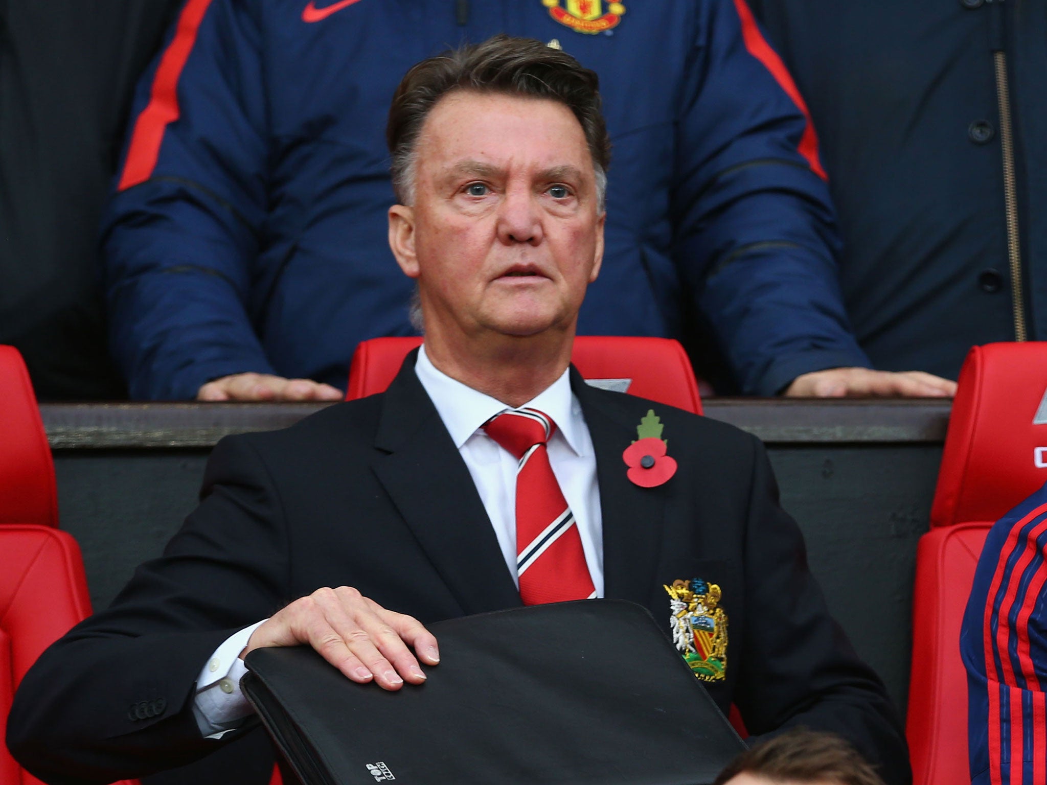 Louis van Gaal looks on from the stands