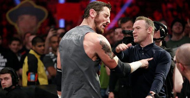 Wayne Rooney slaps WWE Superstar Wade Barrett in the face during Monday  Night Raw | The Independent | The Independent