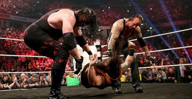 Kane and Undertaker chokeslam Bray Wyatt