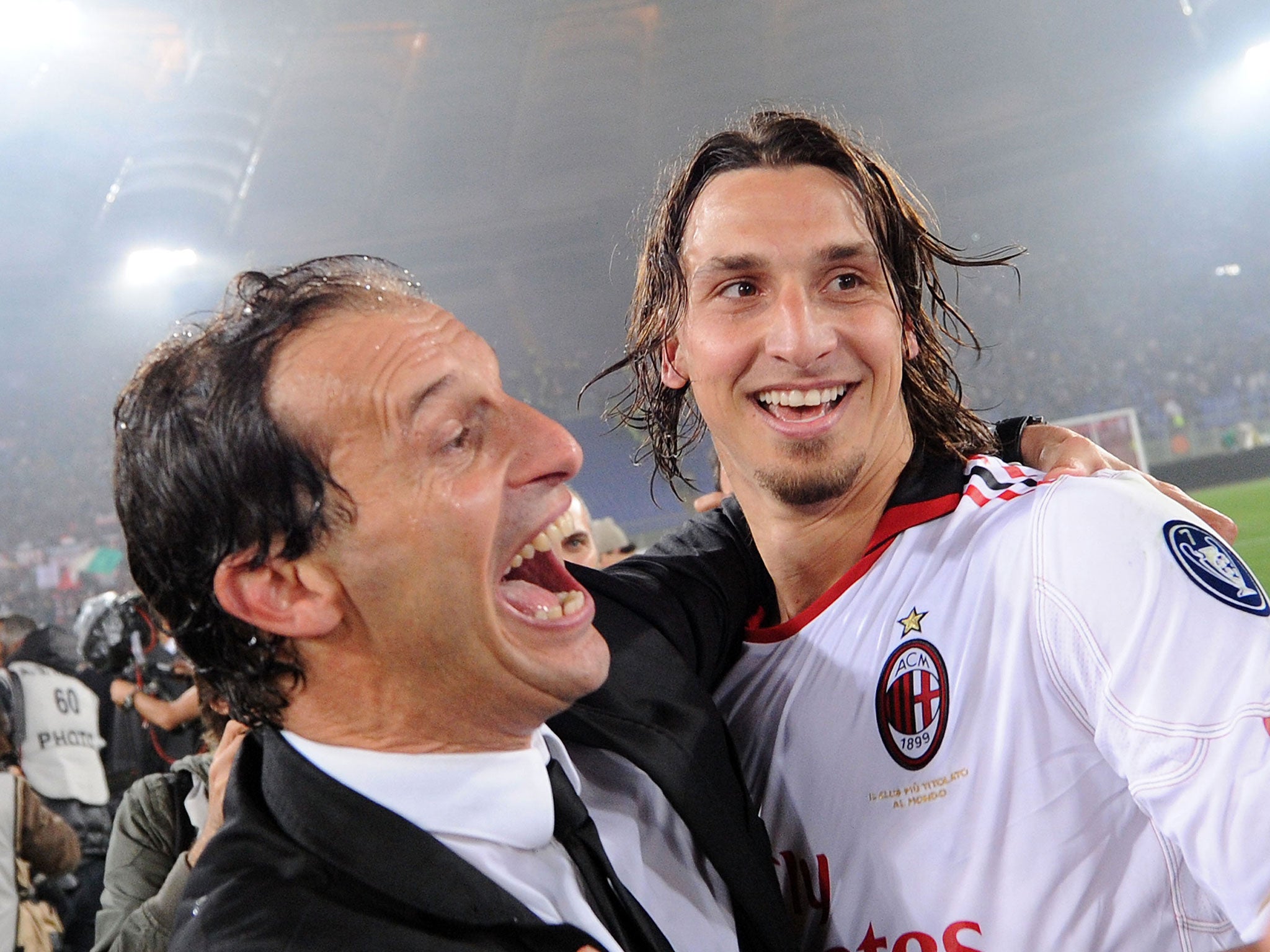 Massimiliano Allegri with Zlatan Ibrahimovic during their time together at Milan