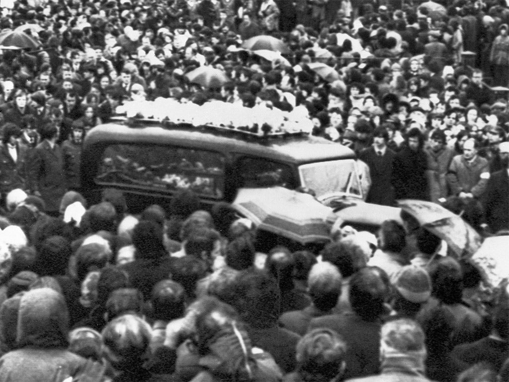 Mourners attending the funerals of the 13 Bloody Sunday victims