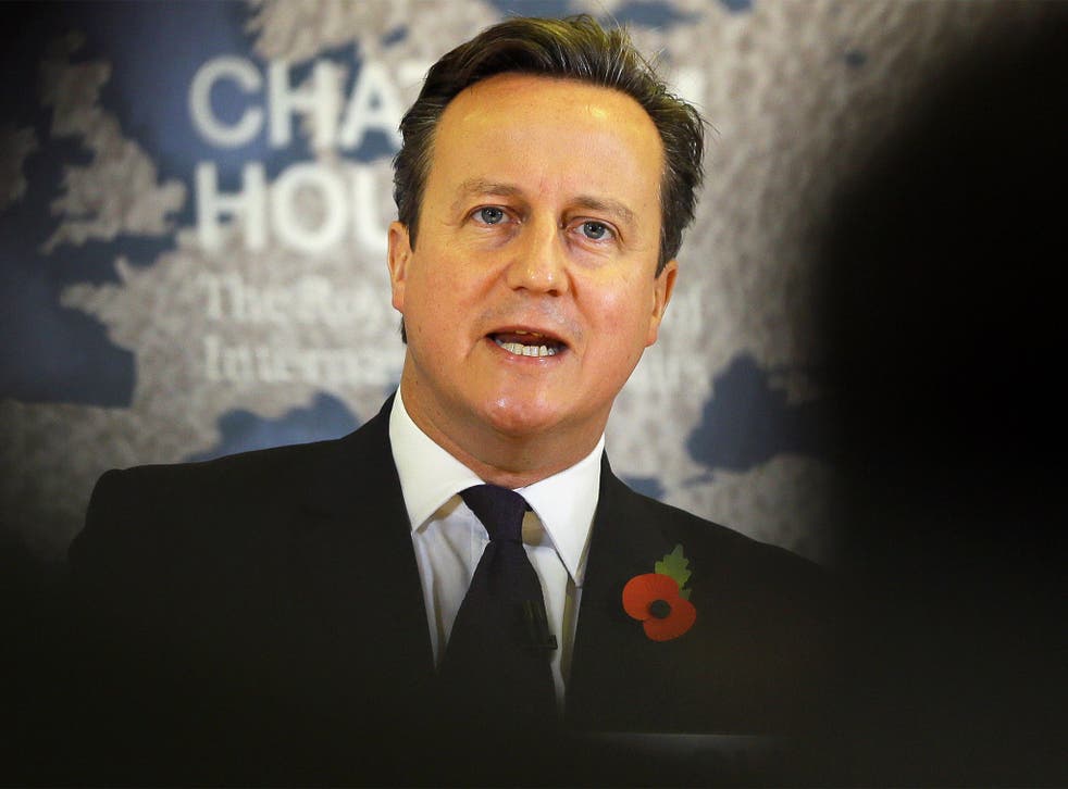 David Cameron delivering a speech on EU reform at Chatham House in London