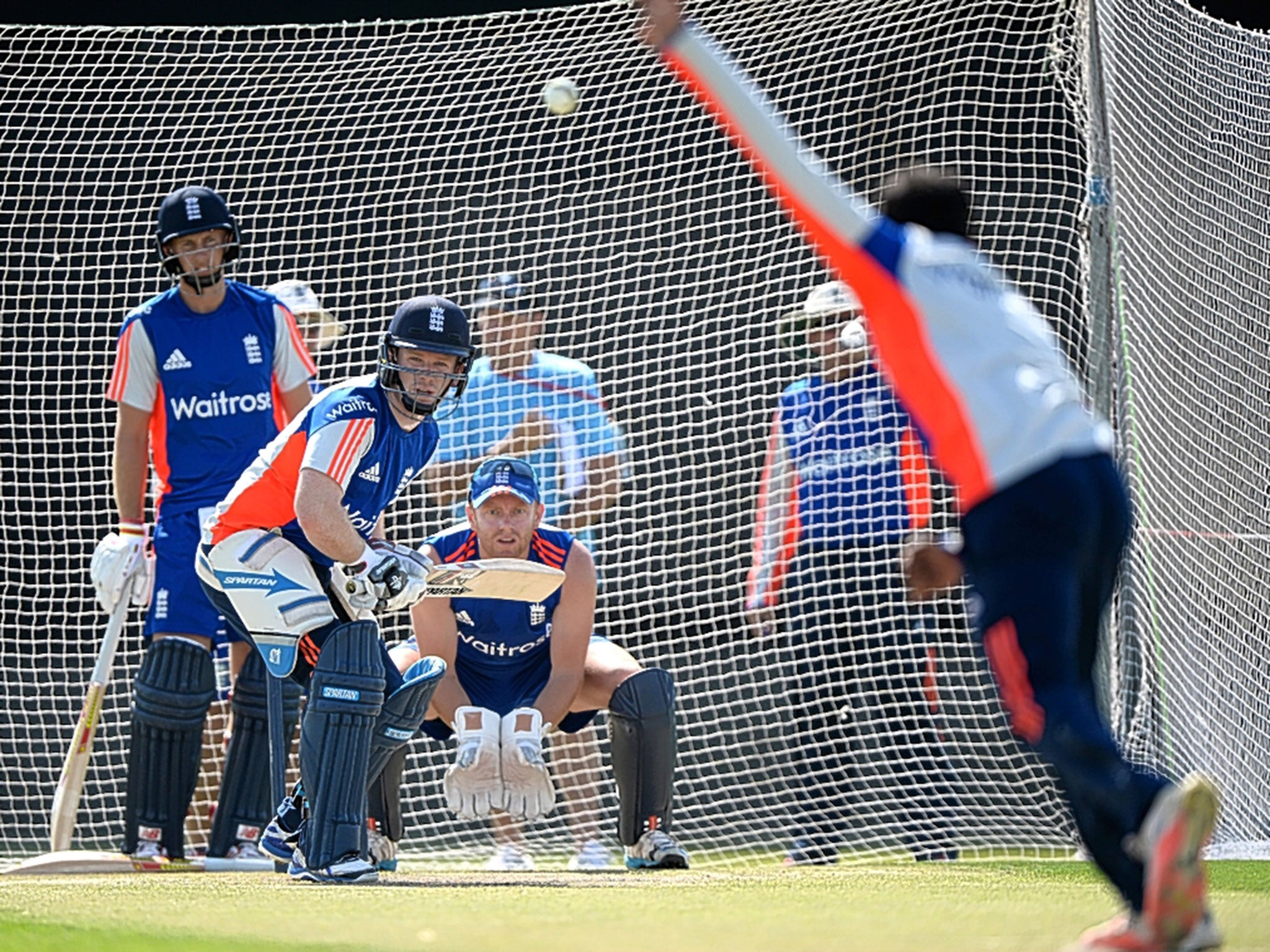 England captain Eoin Morgan at work in a nets session at Zayed Cricket Stadium yesterday