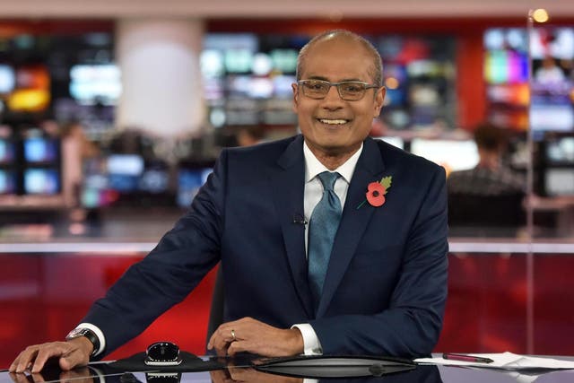 George Alagiah preparing to present BBC News at Six for the first time since his treatment for cancer