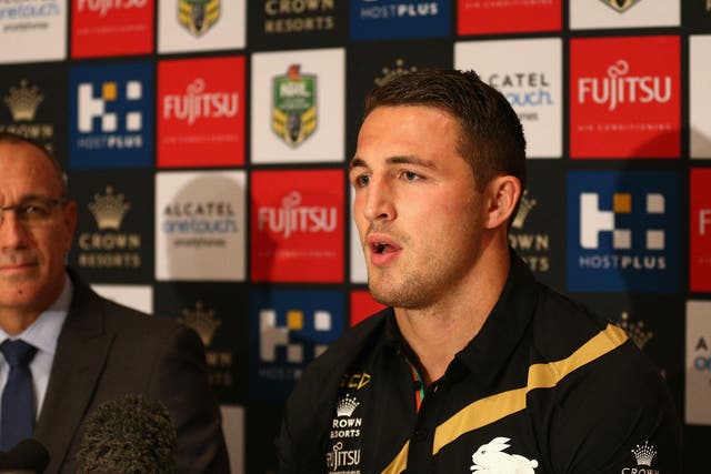 Sam Burgess holds a press conference at Sydney Airport