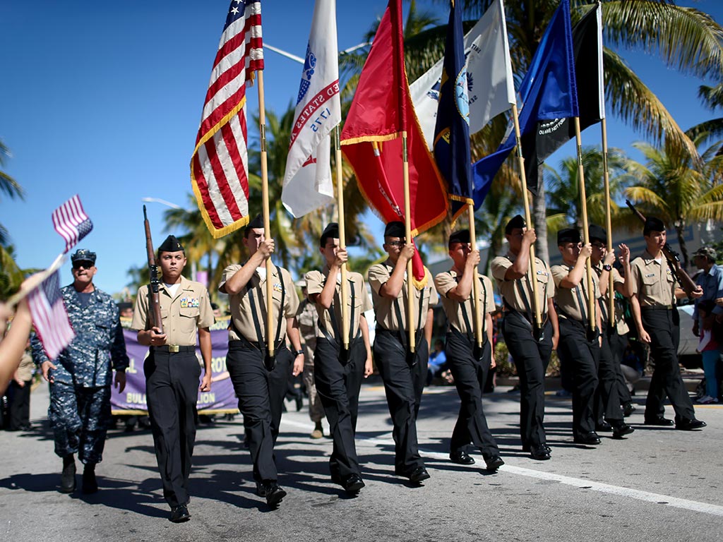 Parades are often held throughout the US on Veterans Day