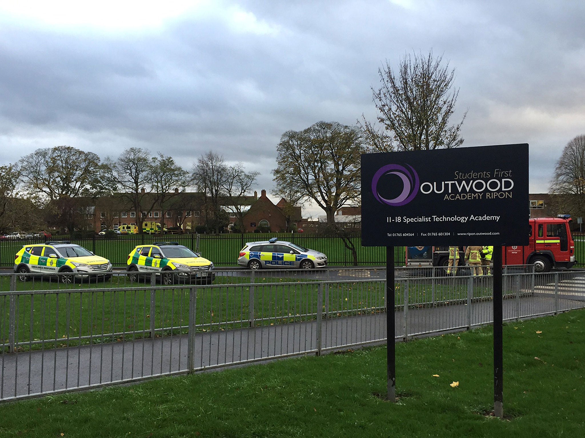 Emergency services outside Outwood Academy School in Ripon, North Yorkshire