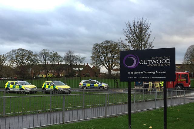 Emergency services outside Outwood Academy School in Ripon, North Yorkshire