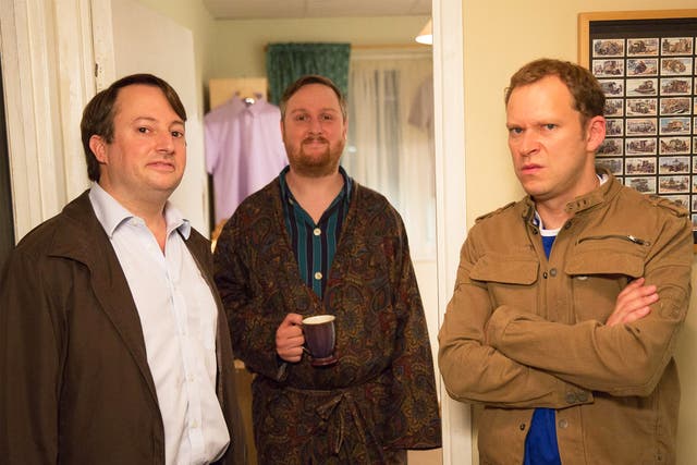 Back in the frame: David Mitchell, Tim Key and Robert Webb in ‘Peep Show’