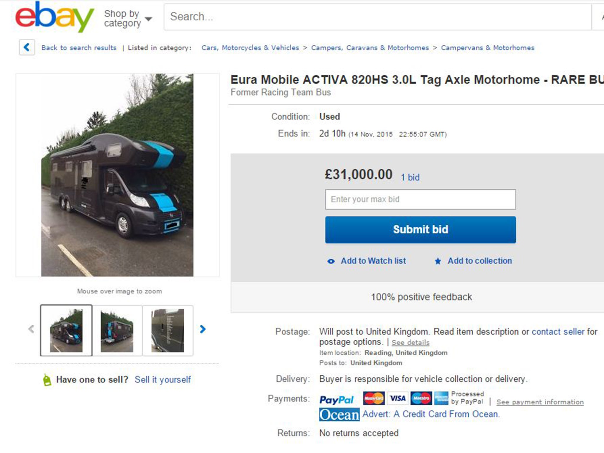 Team Sky bus listing on eBay