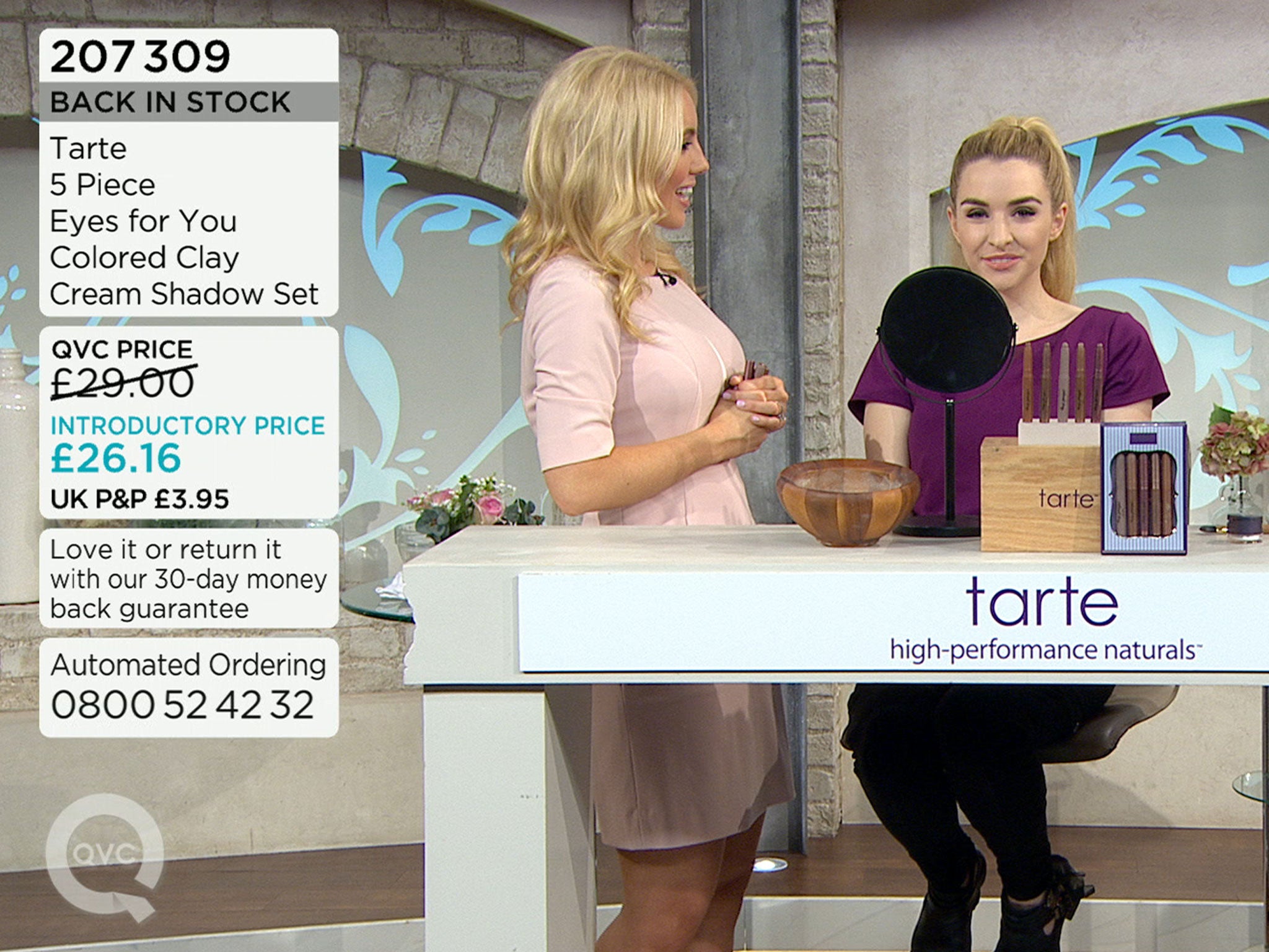 QVC monitors transmit the live broadcast as well as sales data, showing how much of the product remains to be sold