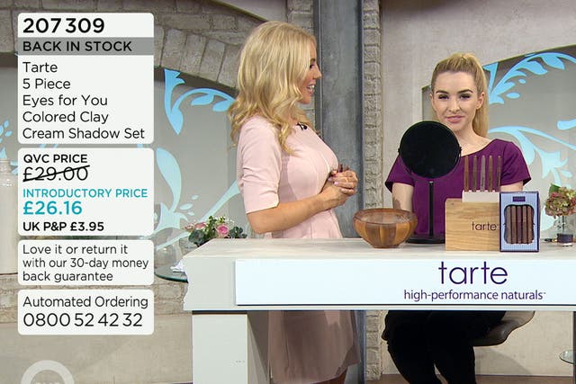 QVC monitors transmit the live broadcast as well as sales data, showing how much of the product remains to be sold