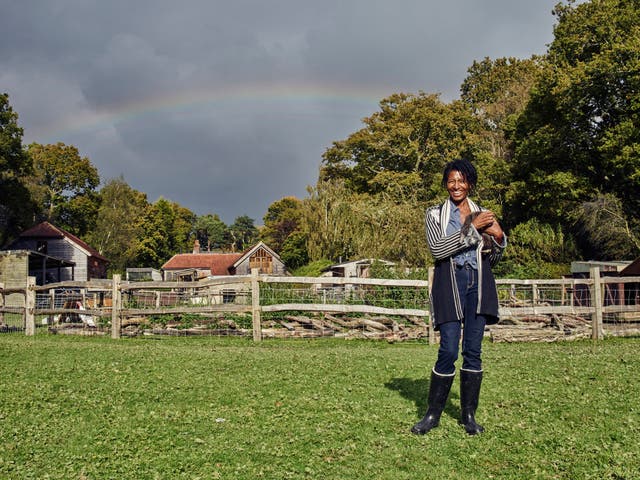Green energy: Jo Cresswell on her 33-acre East Sussex farm, where she keeps turkeys, chickens. ducks, geese, goats and llamas