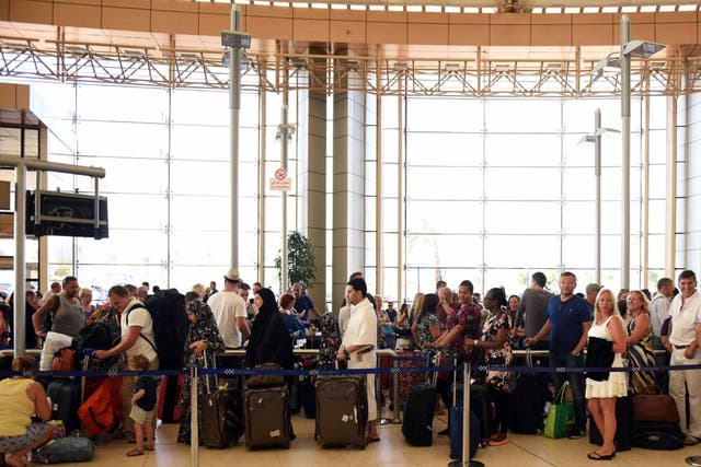 Form a queue: tourists at Sharm el-Sheikh airport earlier this week