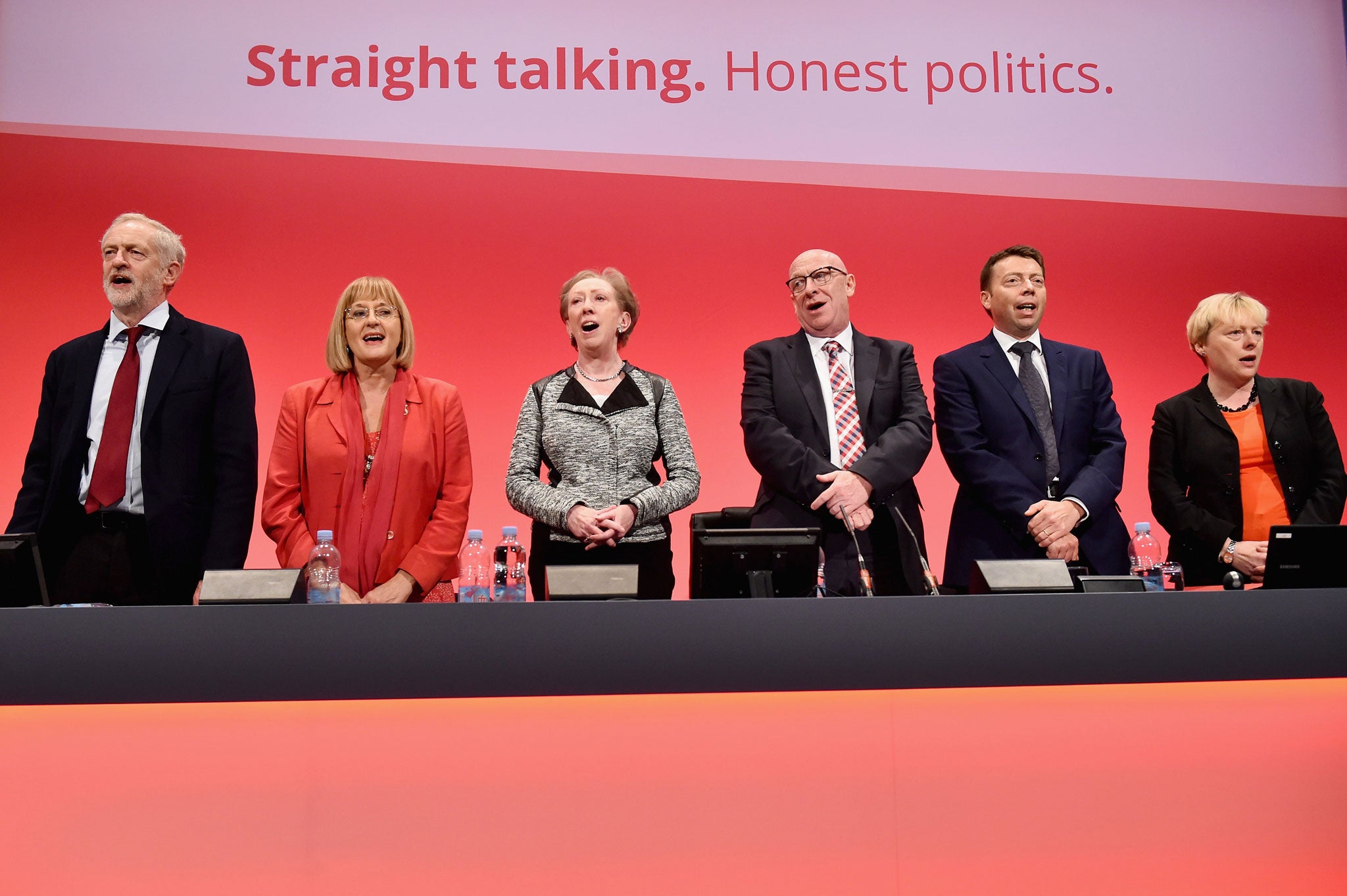 Eagle (far right) on stage with Jeremy Corbyn (far left) at the Labour Party Conference in Brighton in September (Getty)