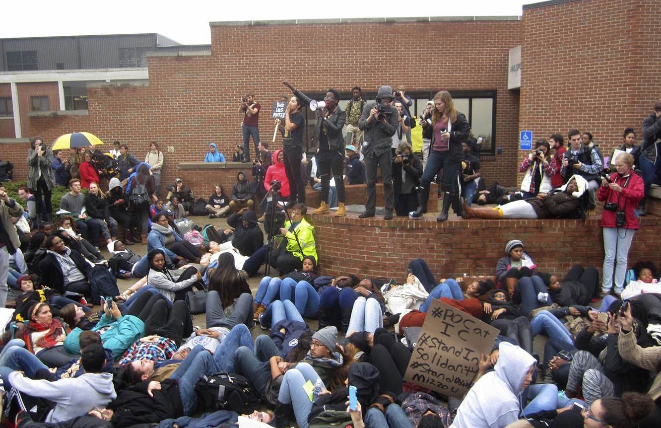 Students stage a die-in at Ithaca College.
