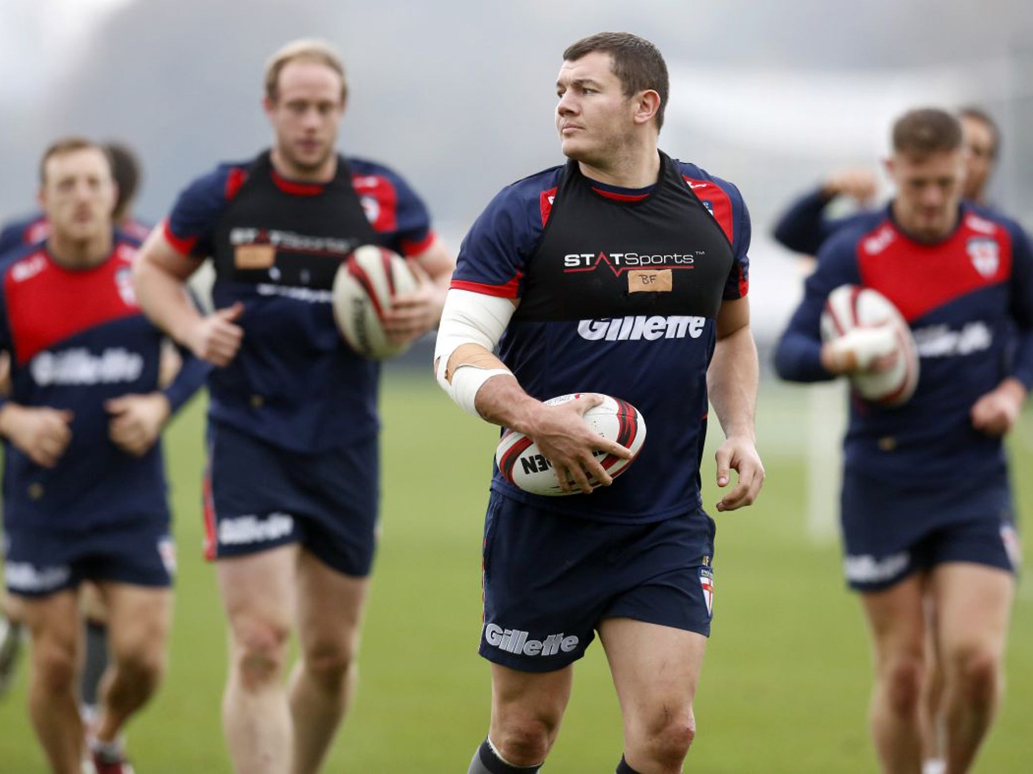 Brett Ferres takes part in an England training session at St George’s Park this week
