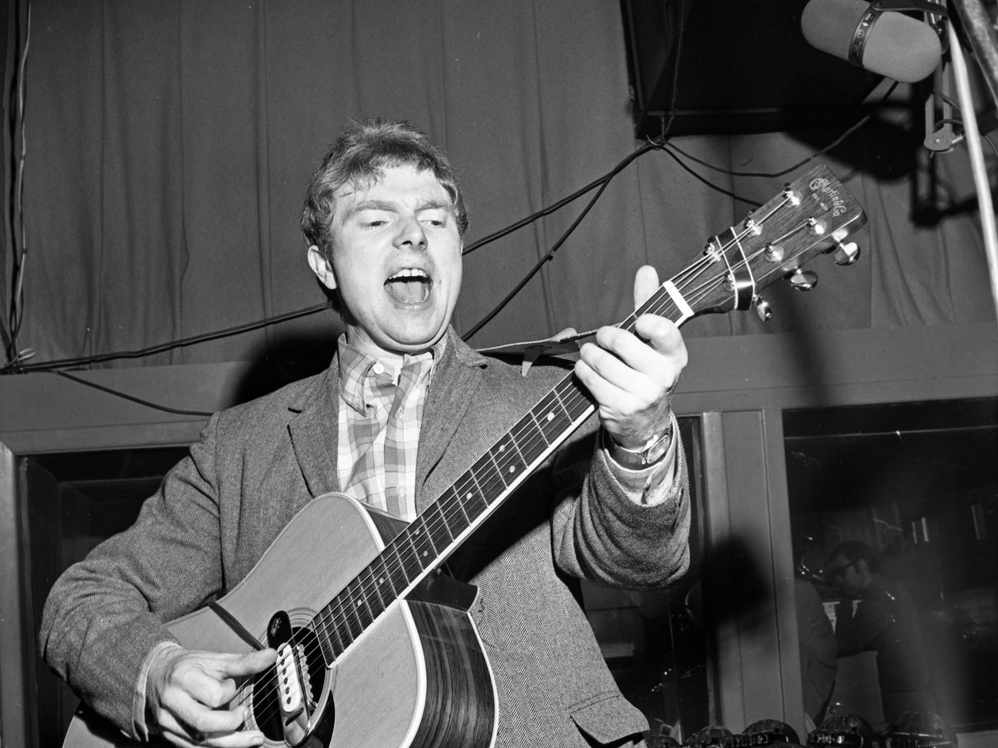 Van Morrison plays a Martin acoustic guitar at a Bang Records recording session in 1967