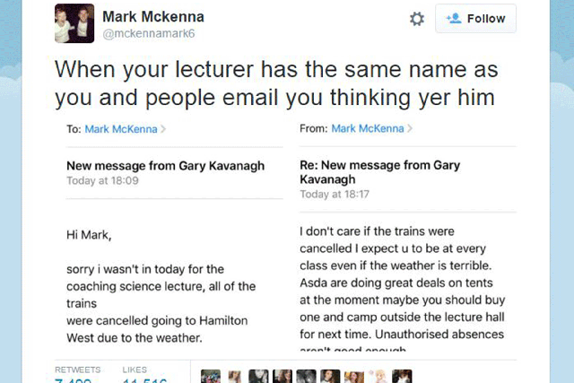 The tweet, showing the student's trickery, was re-tweeted thousands of times