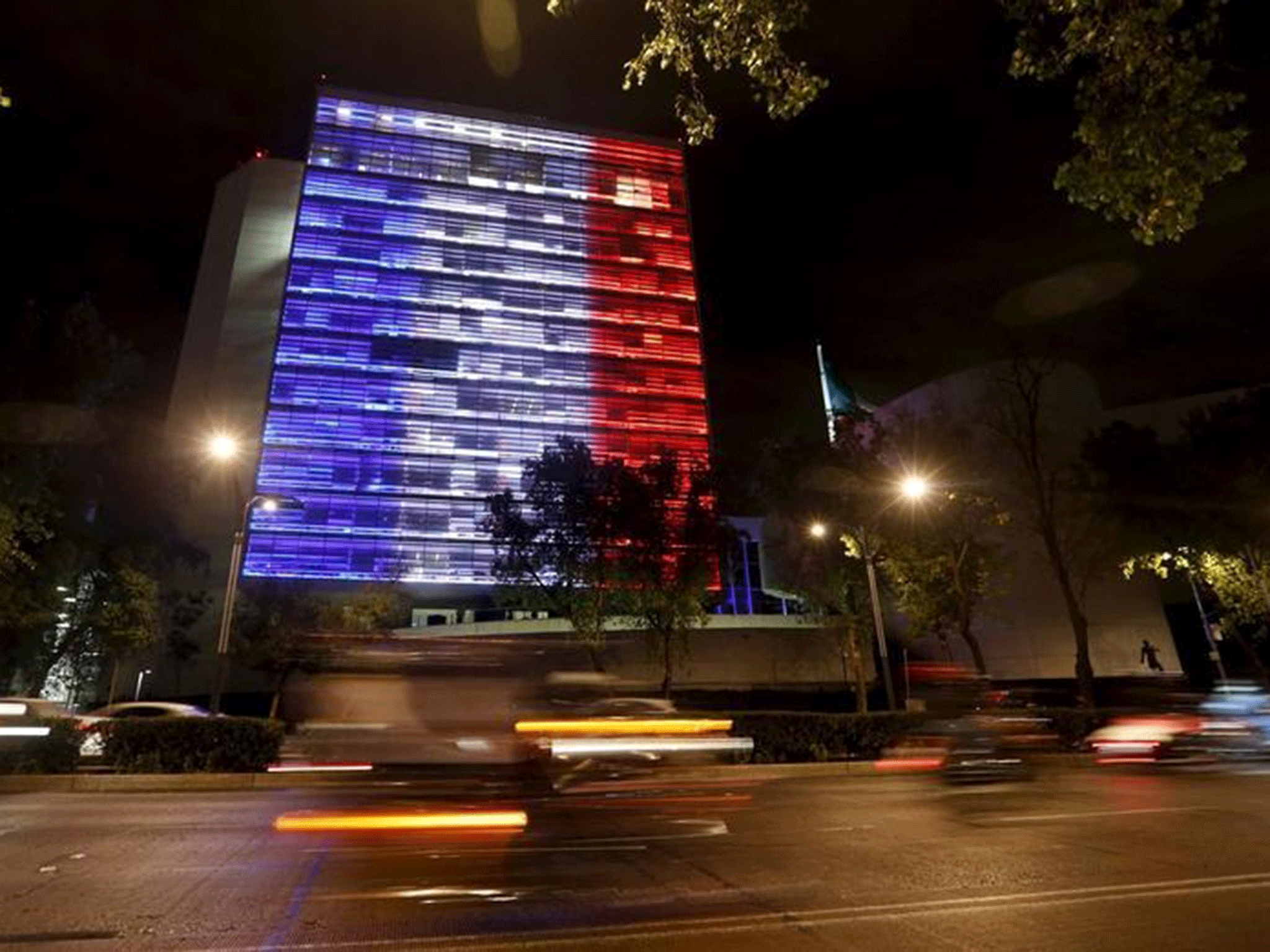 The Senate building is lit up in Mexico City, November 14, 2015