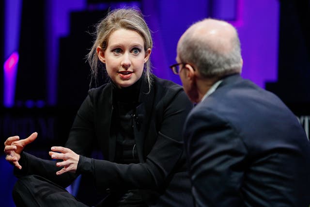 Elizabeth Holmes and Alan Murray speak at the Fortune Global Forum in San Francisco, California