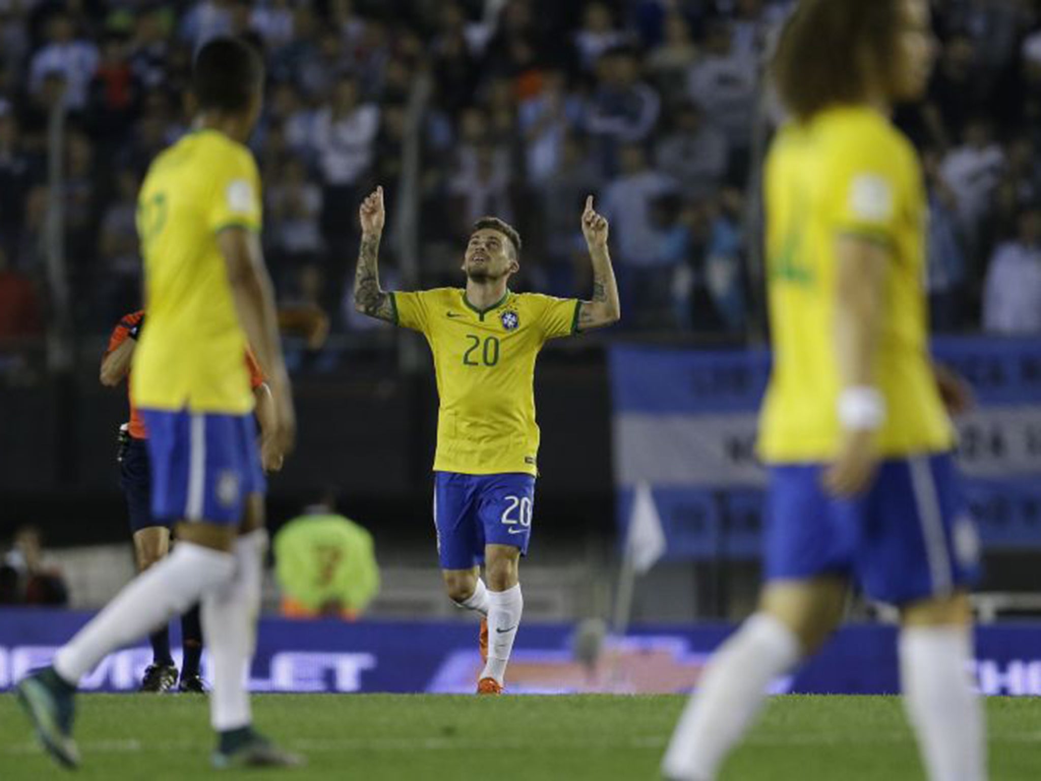 &#13;
Lucas Lima celebrates after scoring the equaliser for Brazil&#13;