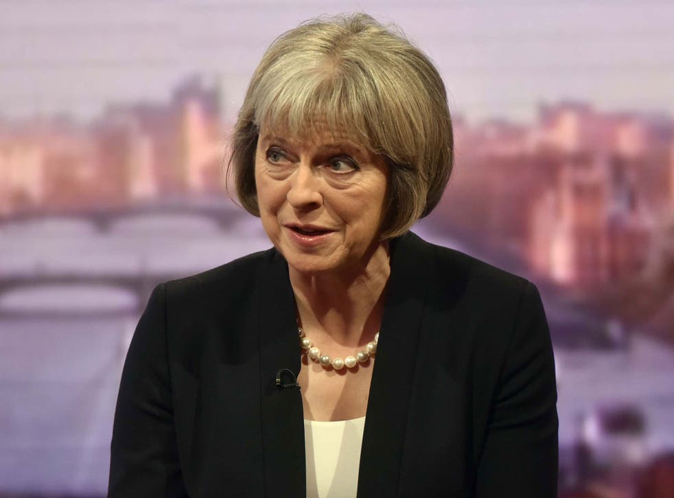 Theresa May speaking on ‘The Andrew Marr Show’; she said people should be ‘alert but not alarmed’