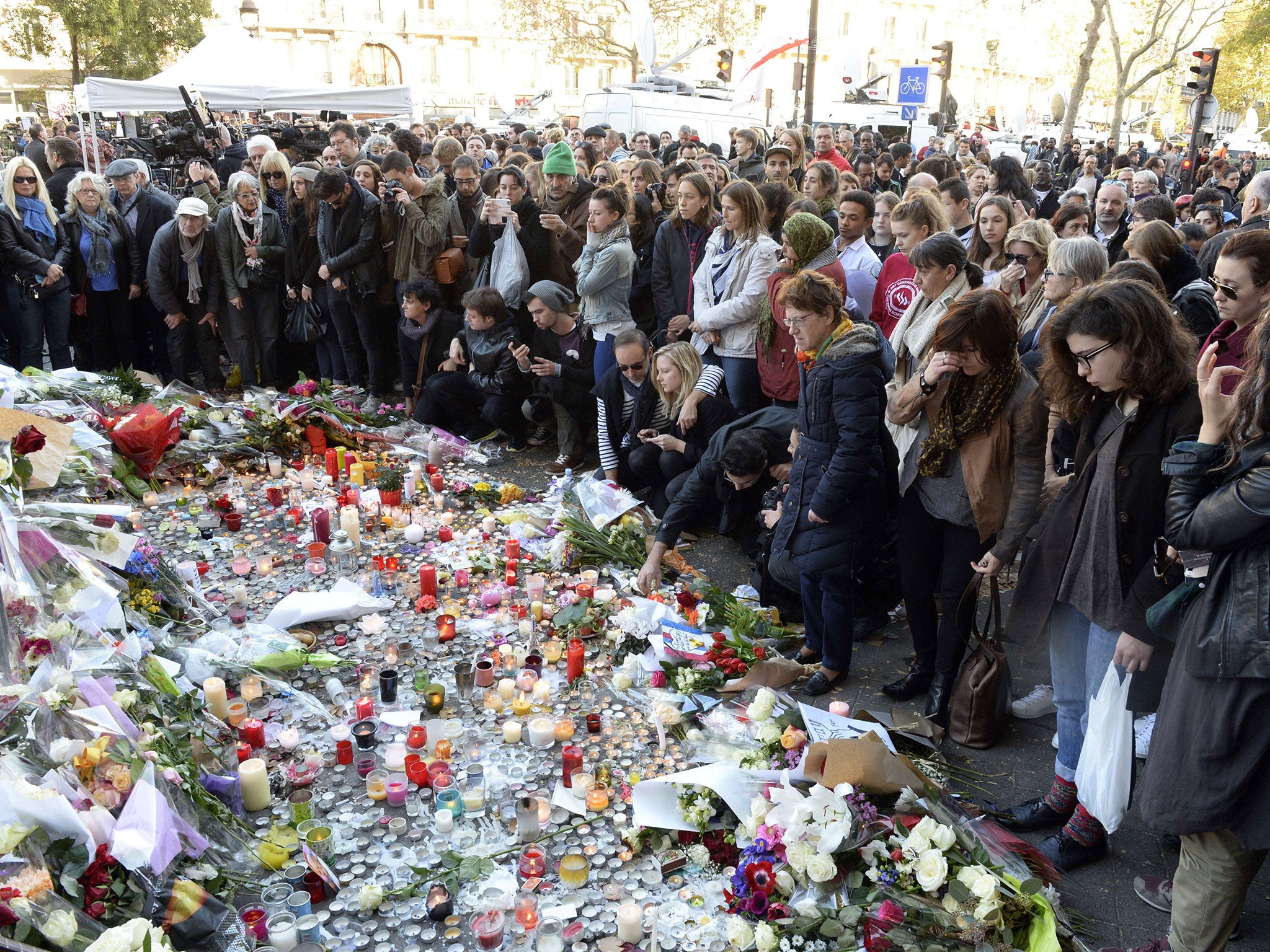 A memorial close to the Bataclan concert hall, where more than 80 people lost their lives