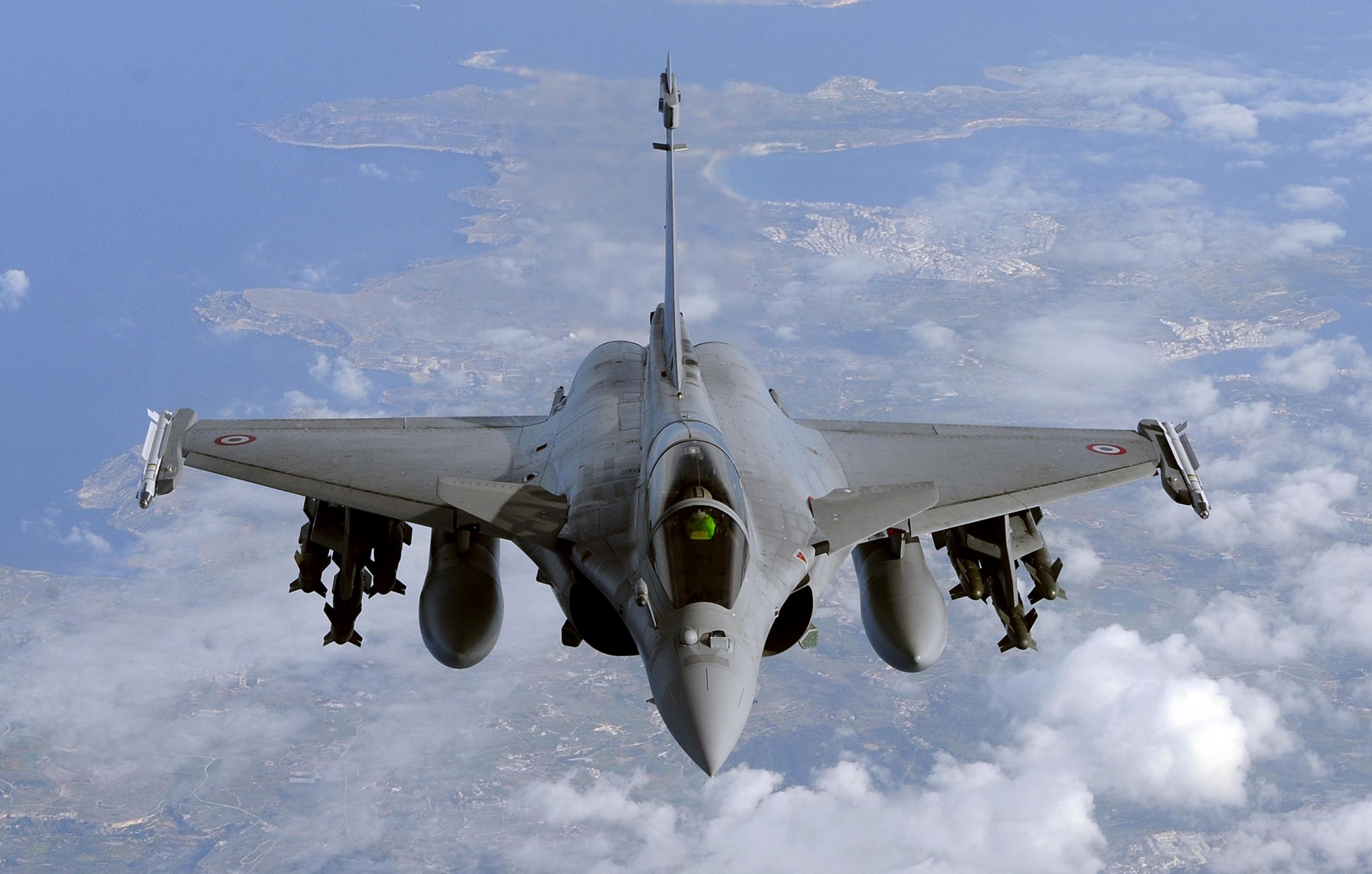 A French Rafale fighter jet flies over the Mediterranean sea