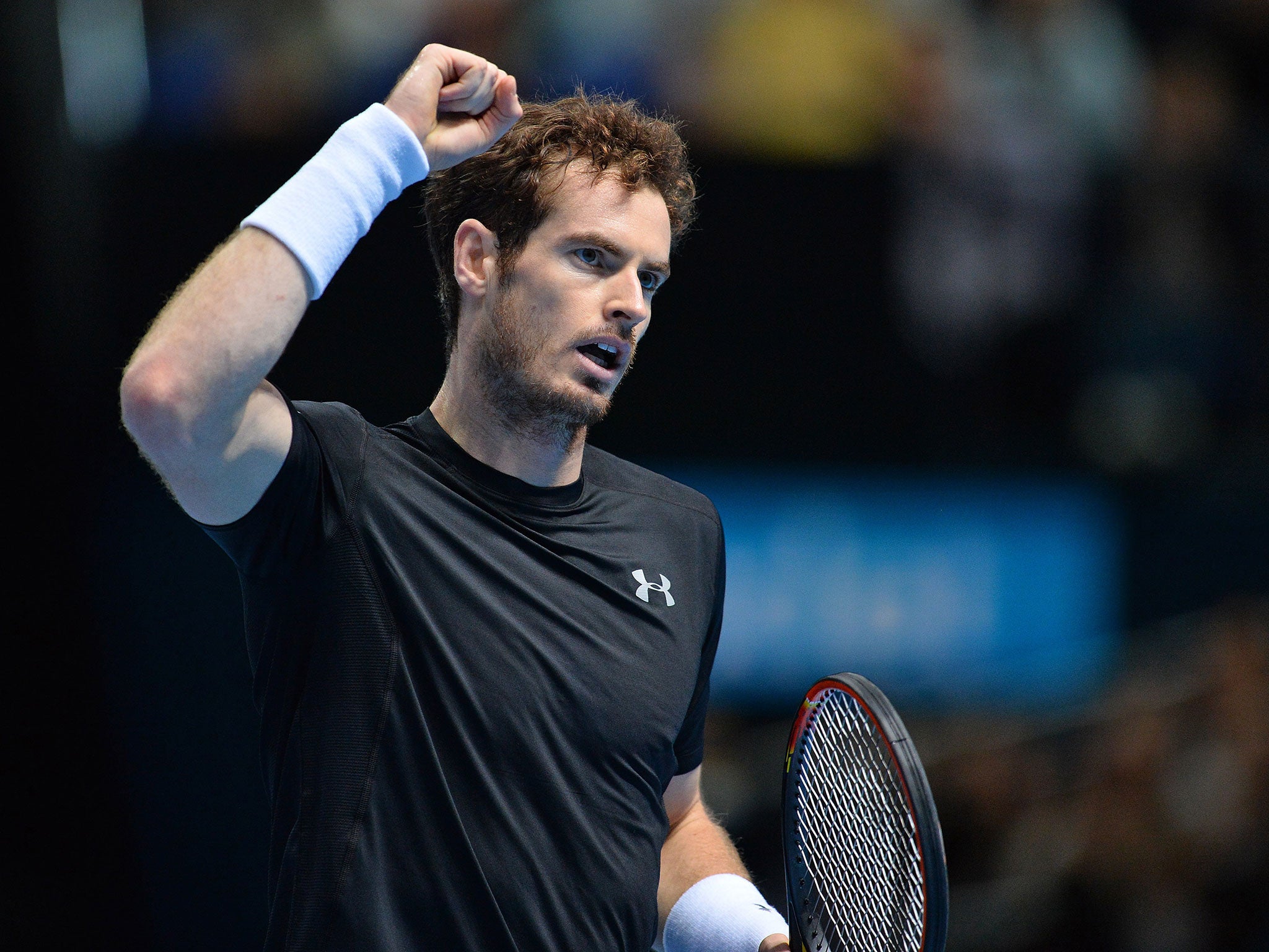 Andy Murray celebrates a 6-4, 6-4 victory over David Ferrer in the ATP World Tour Finals