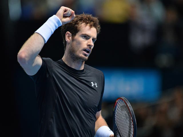 Andy Murray celebrates a 6-4, 6-4 victory over David Ferrer in the ATP World Tour Finals