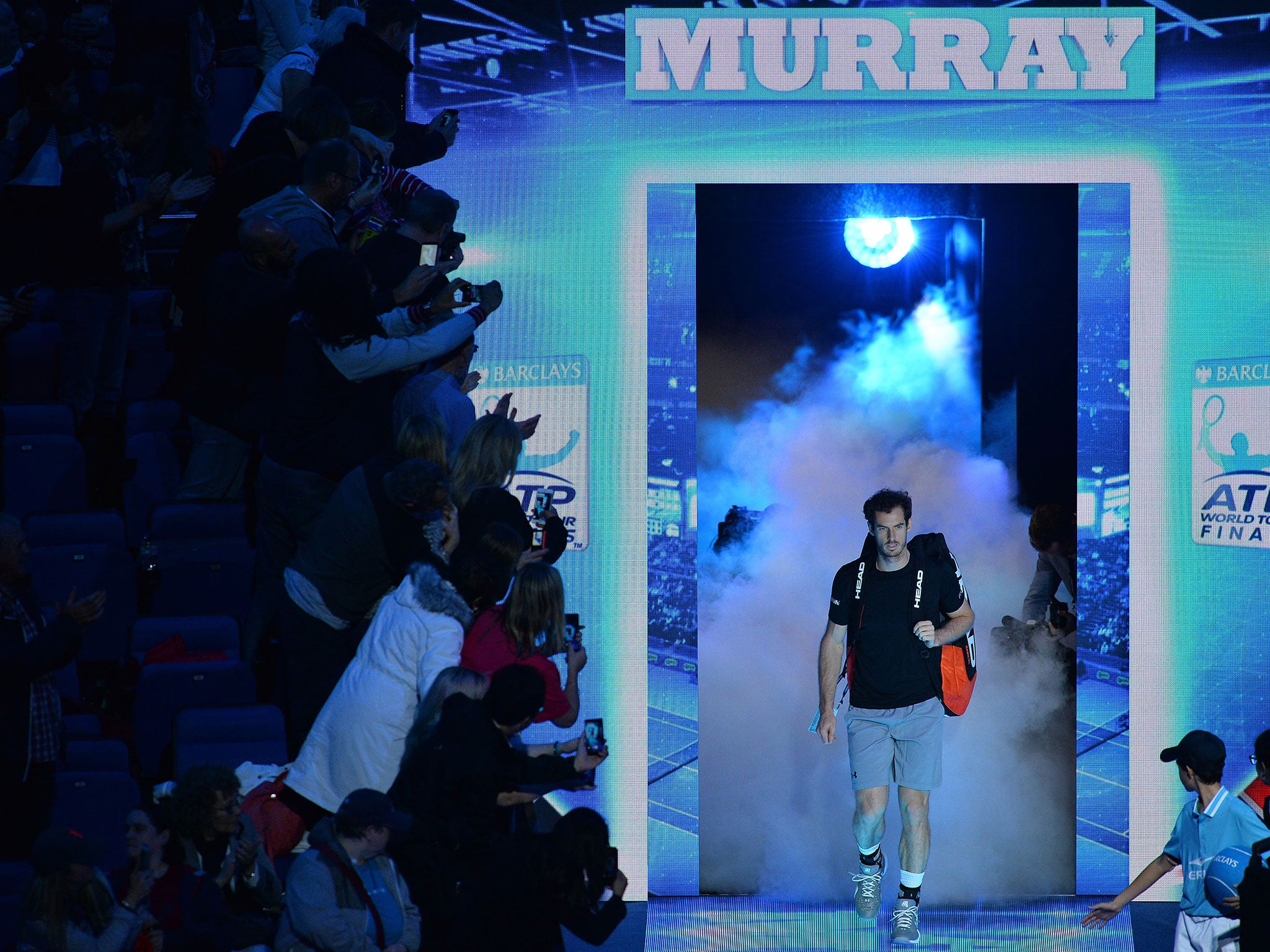 Andy Murray walks out at the O2 Arena for the ATP World Tour Finals