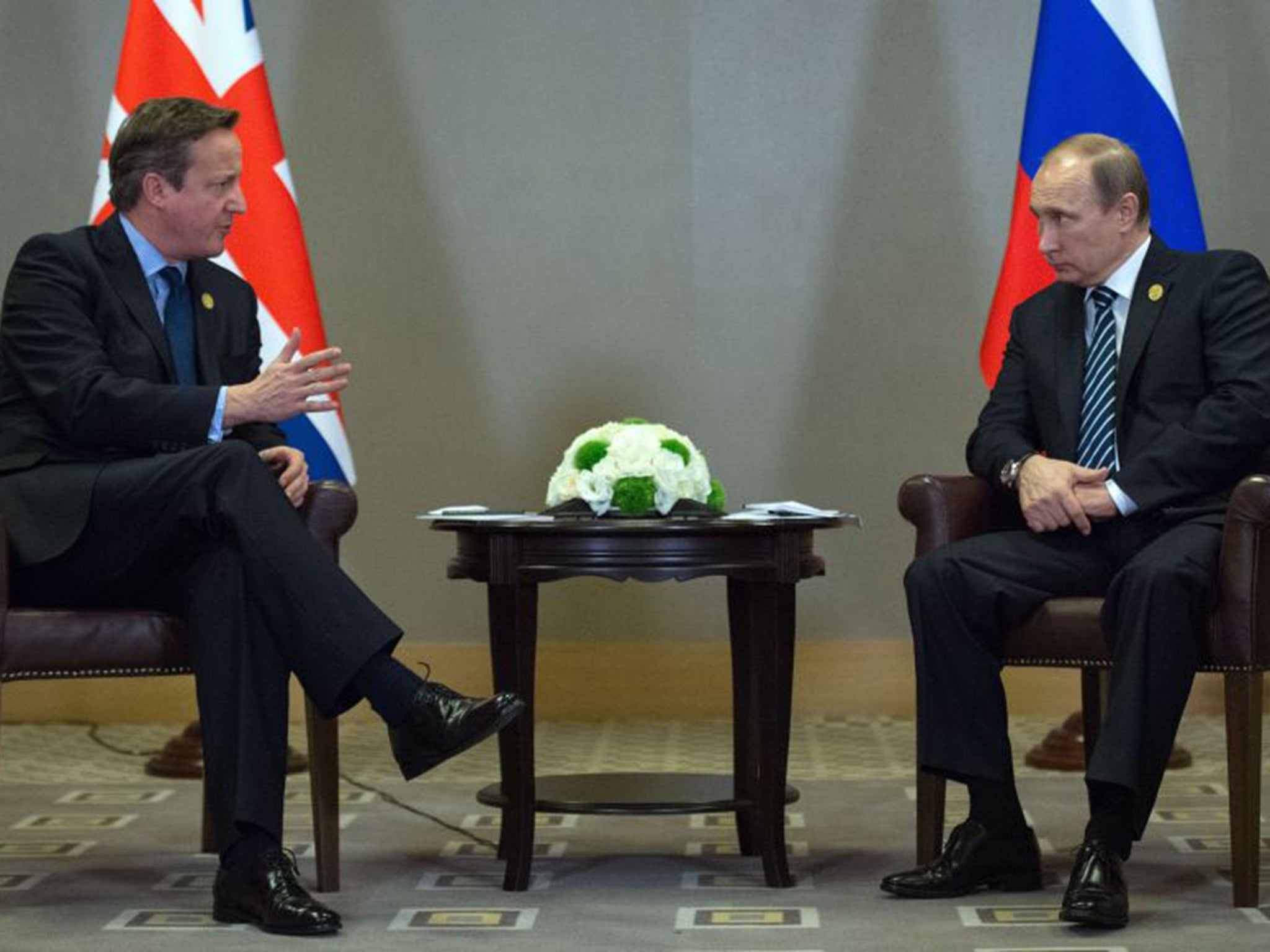 David Cameron with Vladimir Putin at the G20 summit in Turkey on Monday