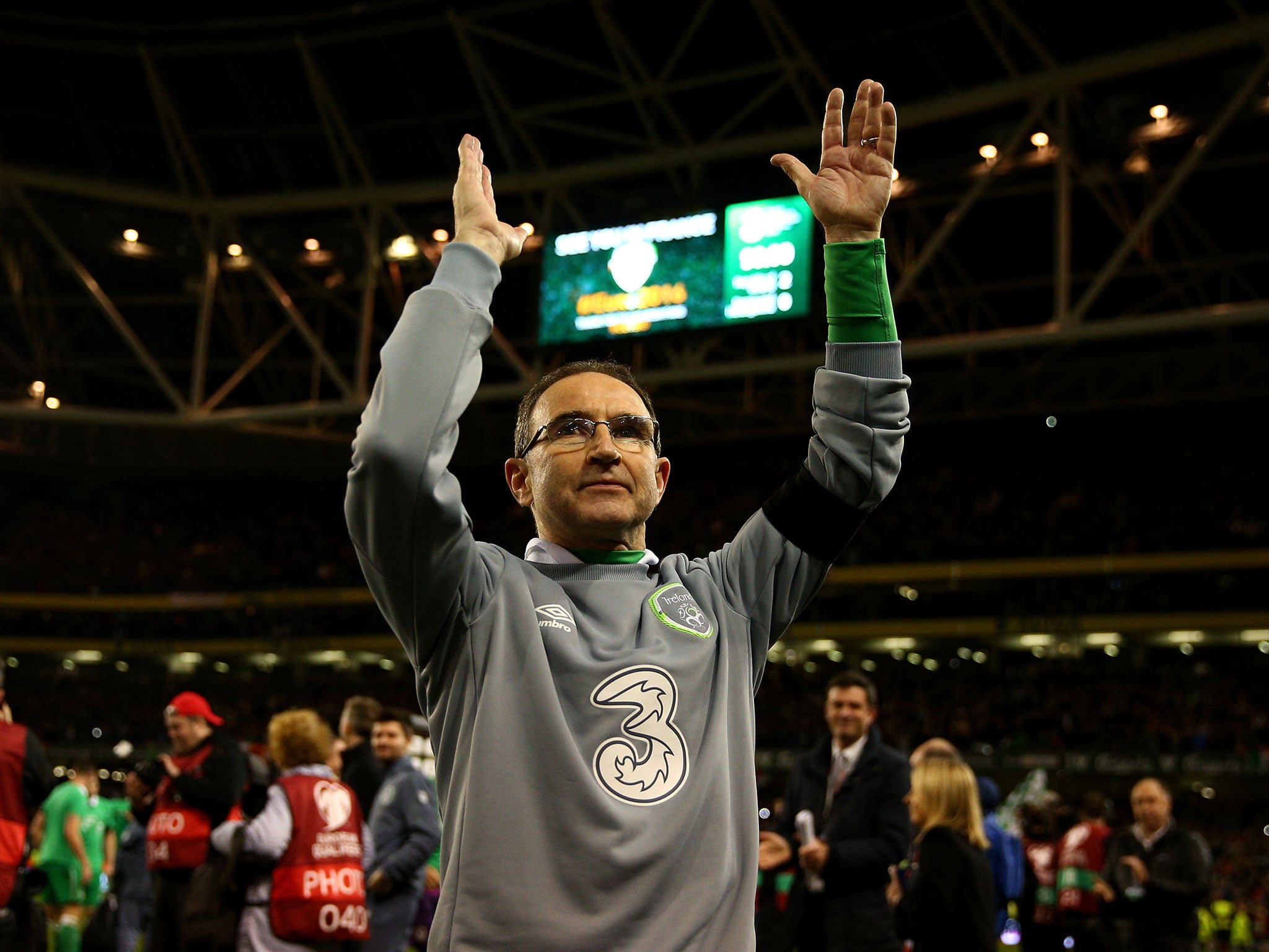 Republic of Ireland manager Martin O'Neill celebrates the 2-0 win over Bosnia-Herzegovina
