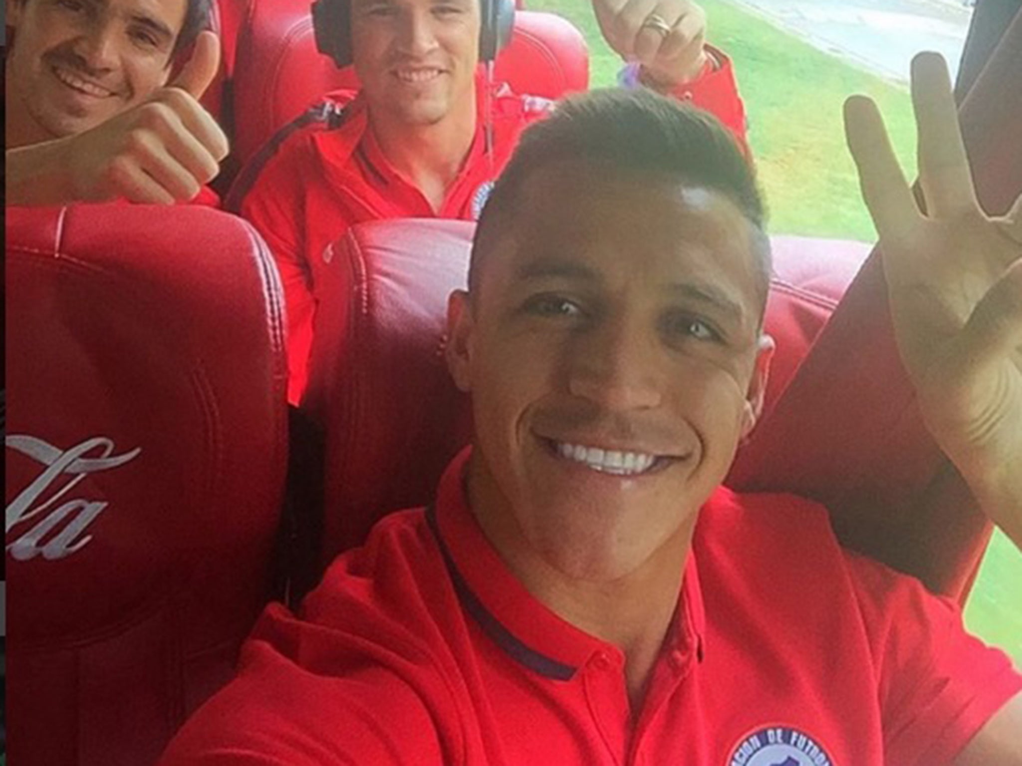 Alexis Sanchez's selfie from the Chile team bus