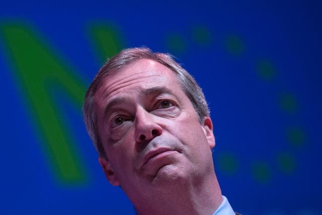 Nigel Farage addresses supporters at a 'Say No To Europe' meeting in Basingstoke, England