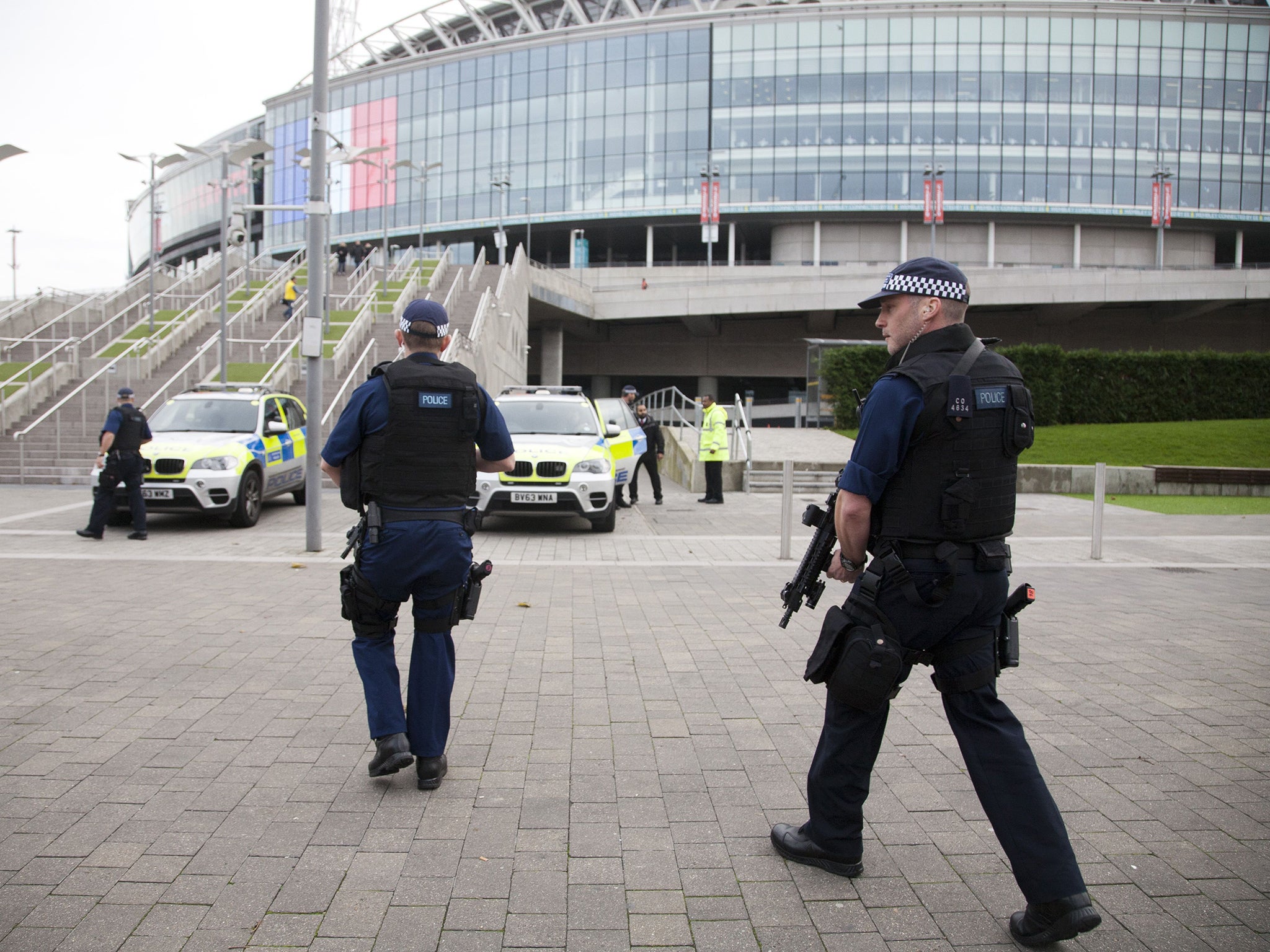 Armed police officers outside Wembley Stadium
