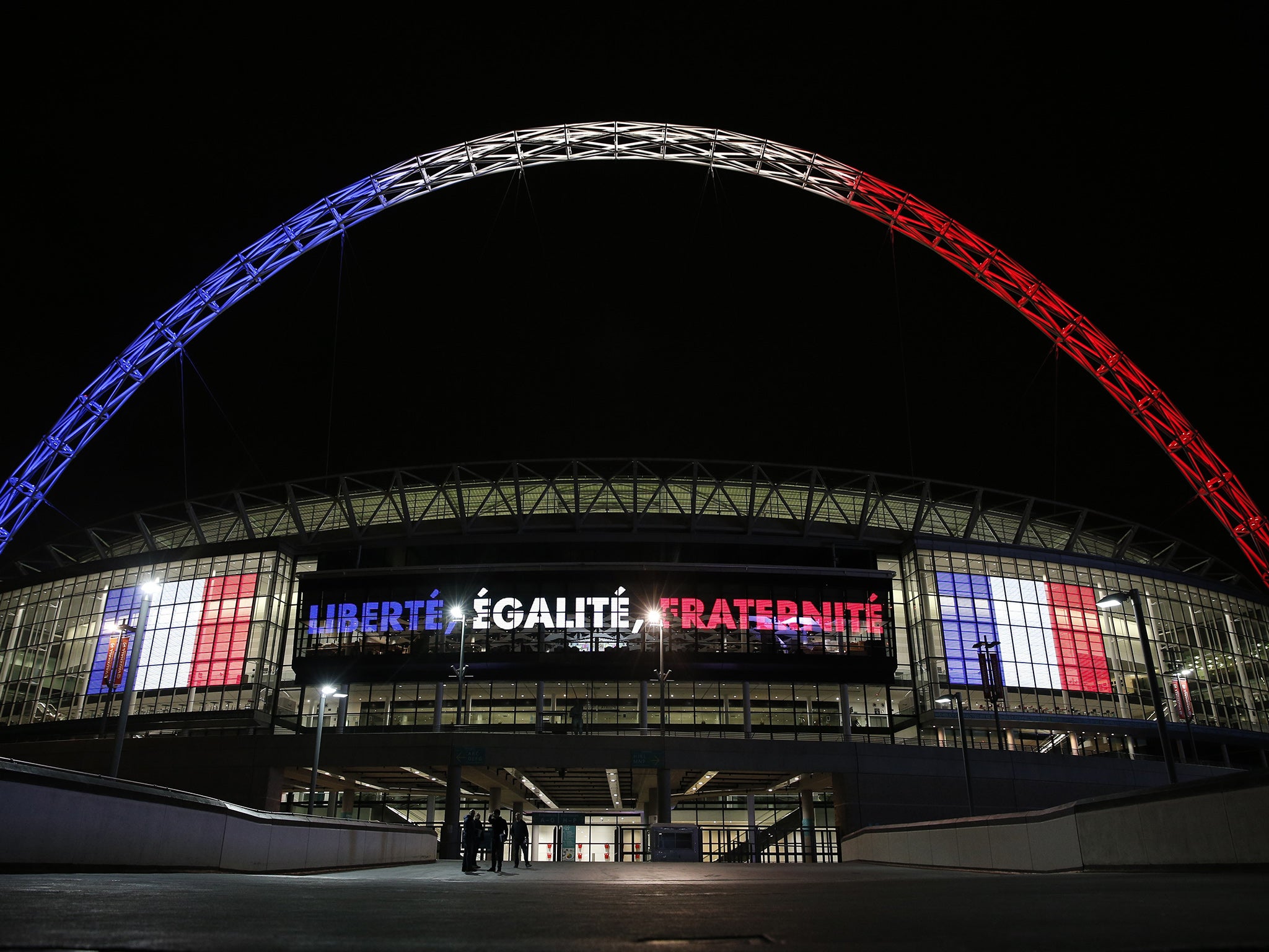 Wembley lit in the colours of the French flag