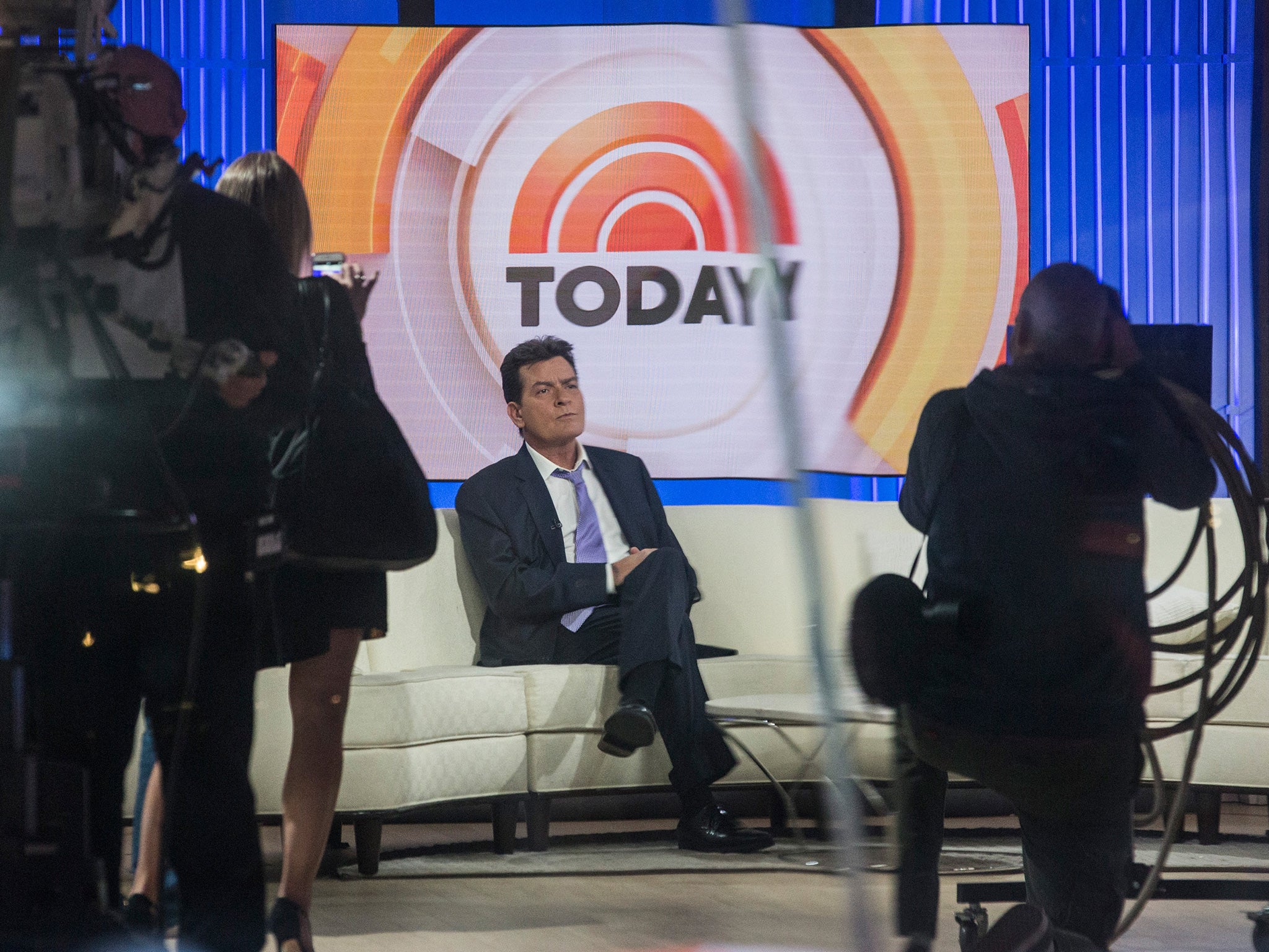 Actor Charlie Sheen waits on the set of the Today Show before formally announcing that he is H.I.V. positive in an interview with Matt Lauer
