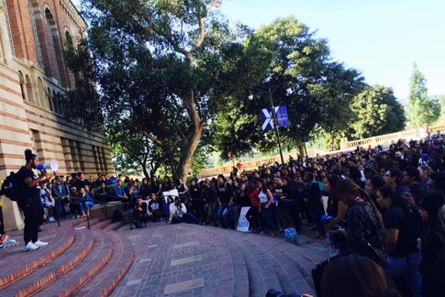 Hundreds of UCLA staff and students left class to support the students of Mizzou