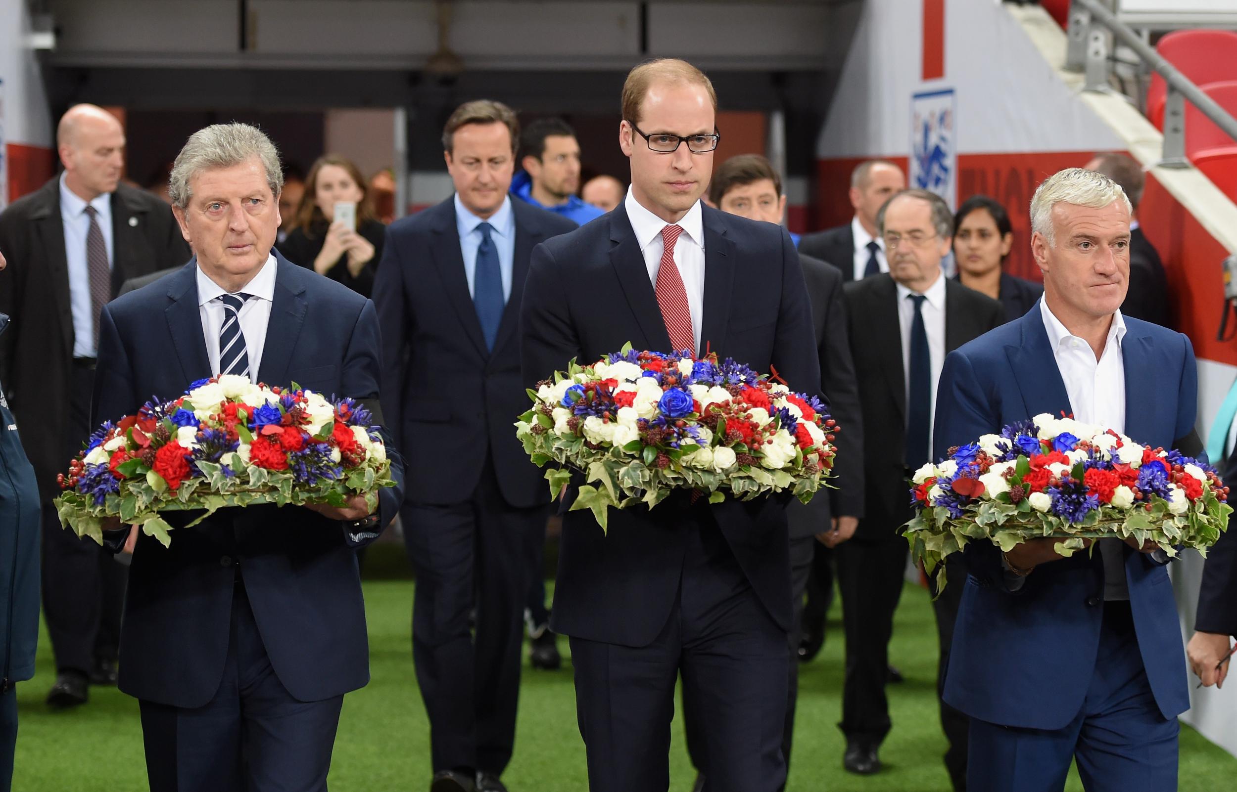 Roy Hodgson, the Duke of Cambridge and Didier Deschamps present wreaths before kick-off