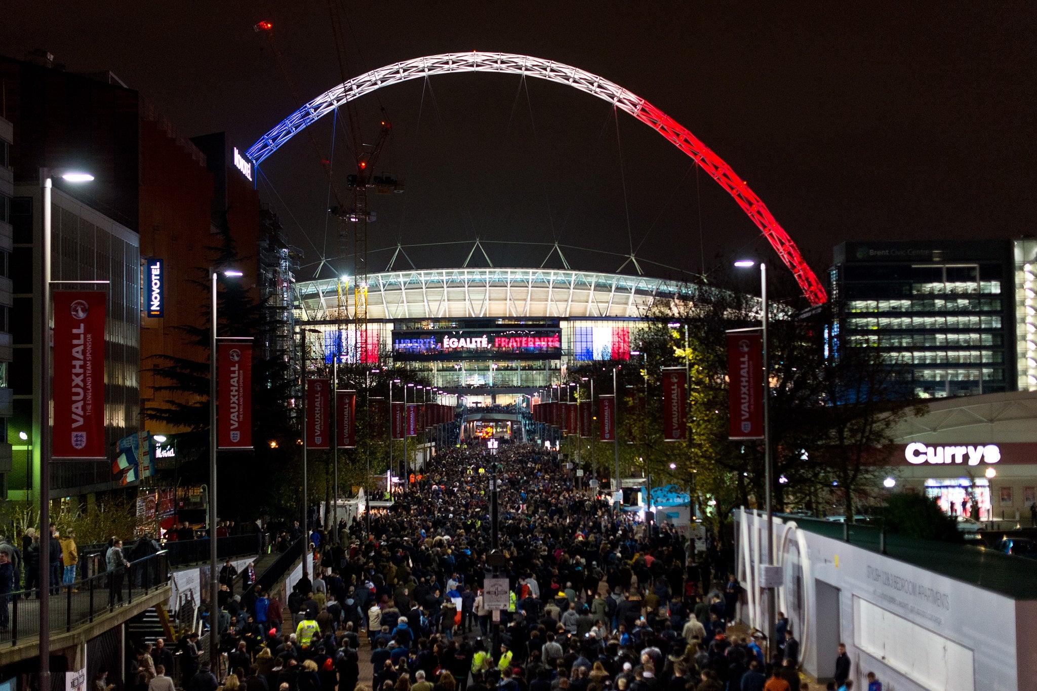 Fans on Wembley Way walk towards the stadium ahead of England v France