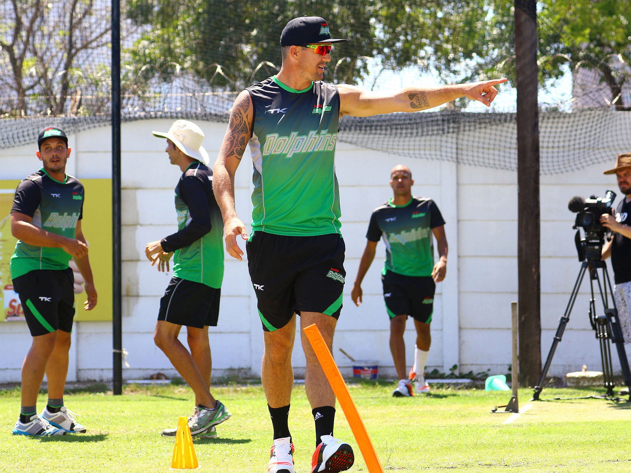 Kevin Pietersen makes a point in training with the Sunfoil Dolphins in South Africa last month, one of his stopovers as an itinerant T20 batsman