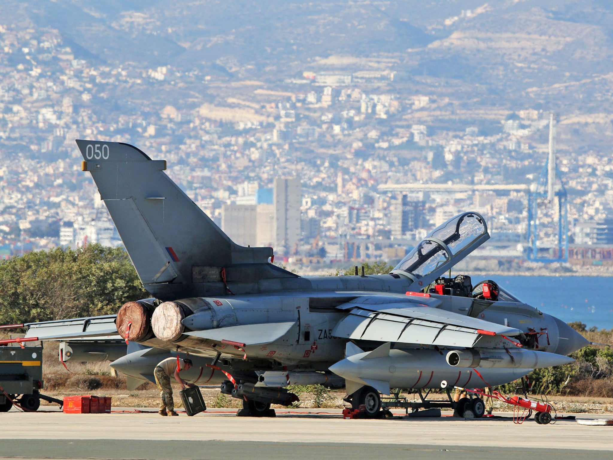 An RAF Tornado fighter jet at the Akrotiri airbase in Cyprus