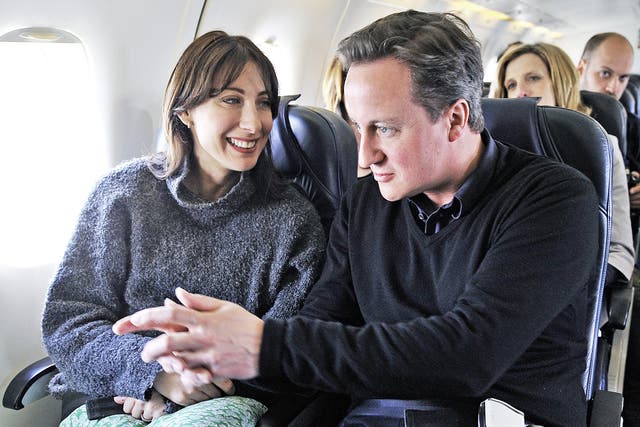 David Cameron and wife Samantha flying on a private jet in 2012