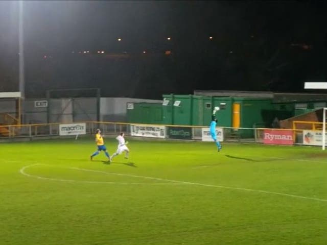 Thurrock goalkeeper Rhys Madden can't prevent the ball from going past him