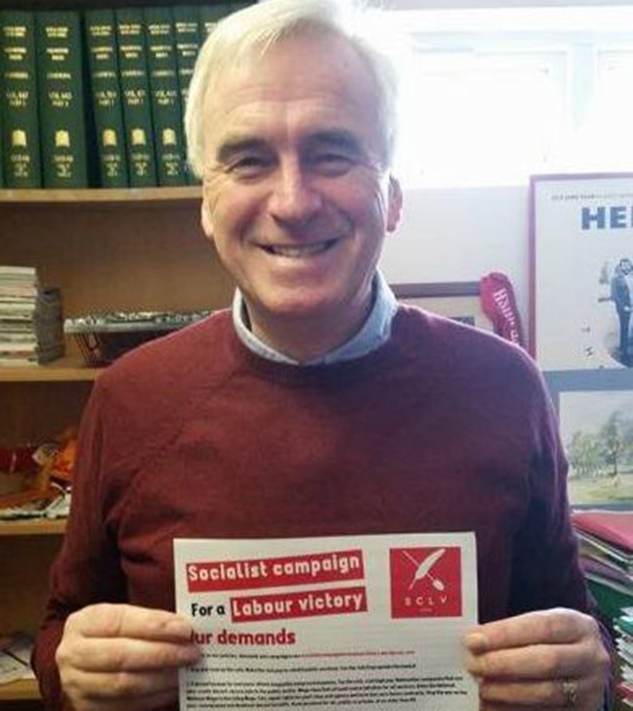 John McDonnell pictured with the leaflet