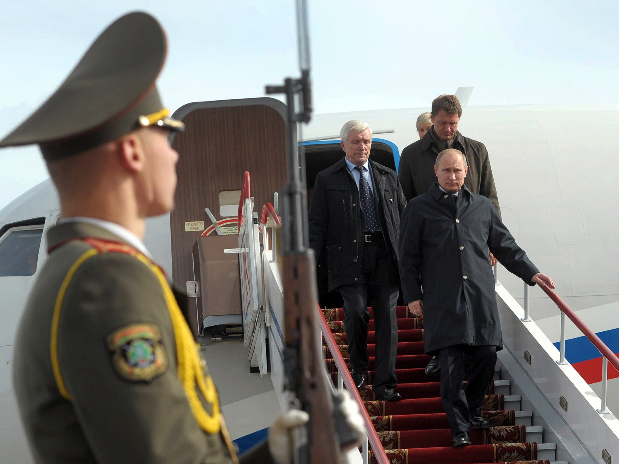 Russia's President Vladimir Putin arrives at Grodno airport
