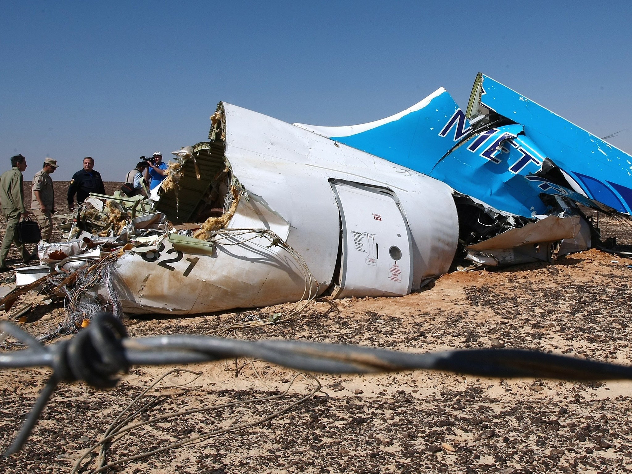 The wreckage of the Russian jet brought down in Egypt’s Sinai Peninsula by a suspected Isis bomb