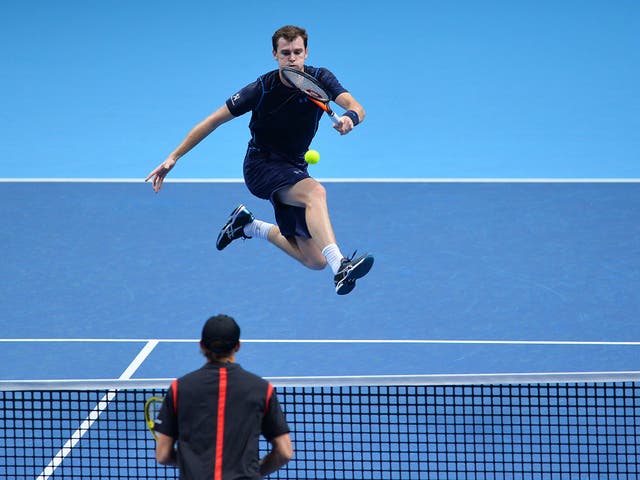 An airborne Jamie Murray could not halt the Bryan brothers from advancing at the O2 Arena